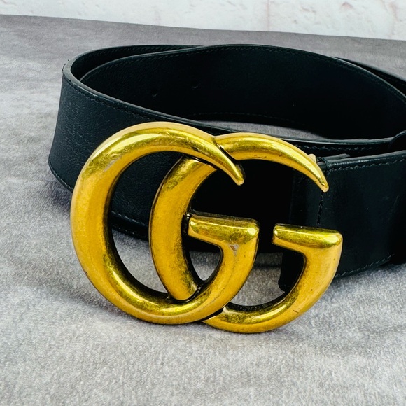 Gucci 2015 Re Edition Wide Leather Belt Gg Double Marmont Black 400593 34” - Picture 2 of 11